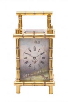 French Bamboo Style Carriage Clock Porcelain Sevres Antique