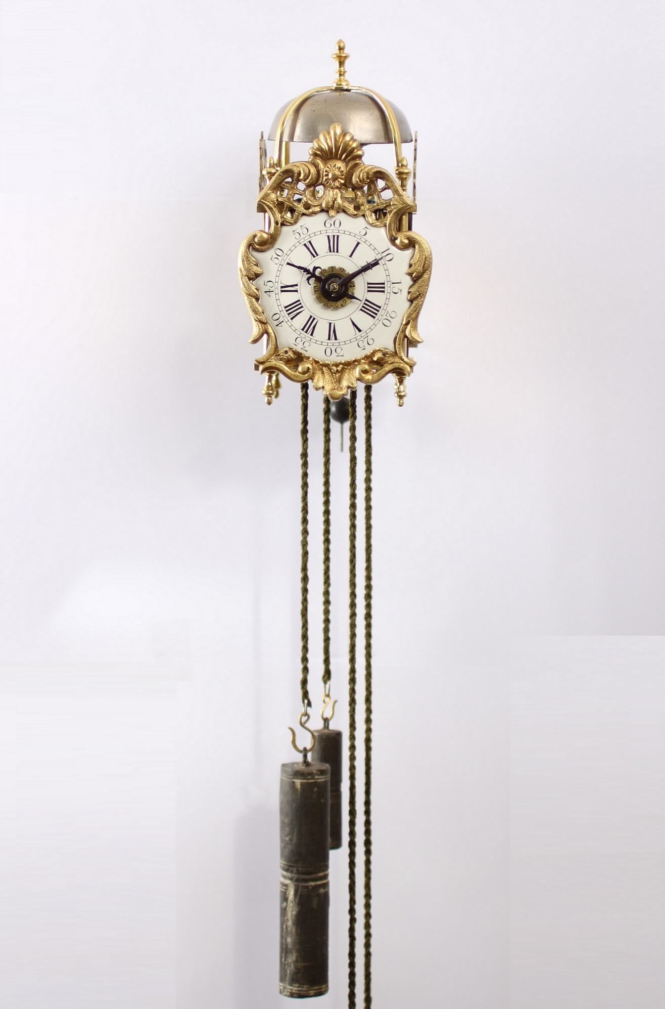 antique clock miniature French brass Transition enamel dial lantern clock