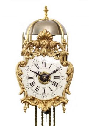 Antique Clock Miniature French Brass Transition Enamel Dial Lantern Clock