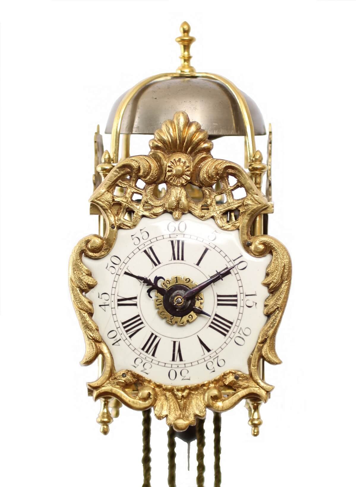 antique clock miniature French brass Transition enamel dial lantern clock