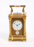 French Antique Clock Carriage Gilt Bronze Petite Sonnerie Travel