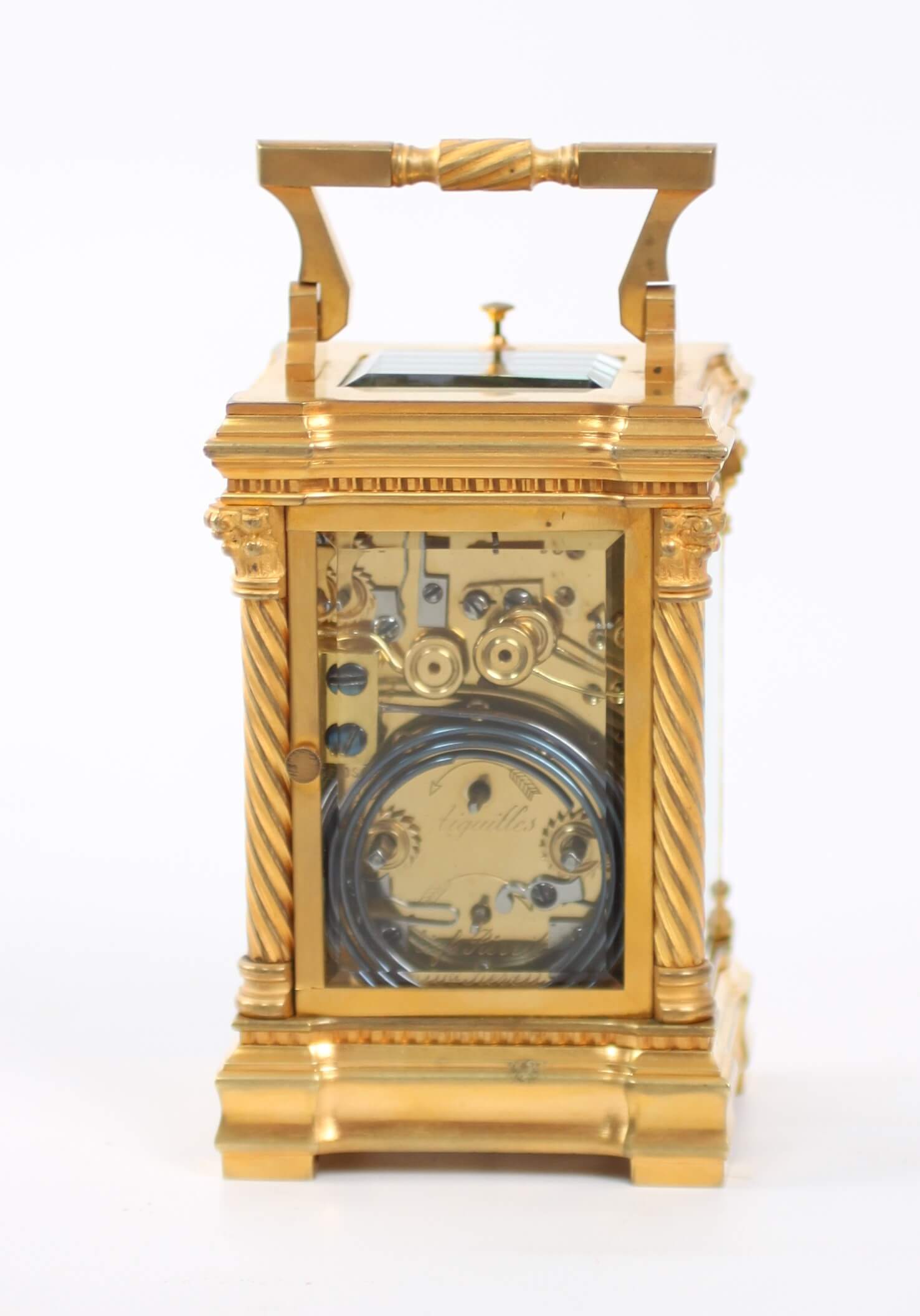 French antique clock carriage gilt bronze petite sonnerie travel
