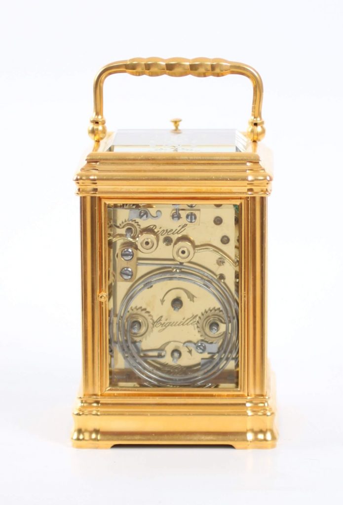 A fine French gilt brass Gorge case repeating alarm carriage clock ...