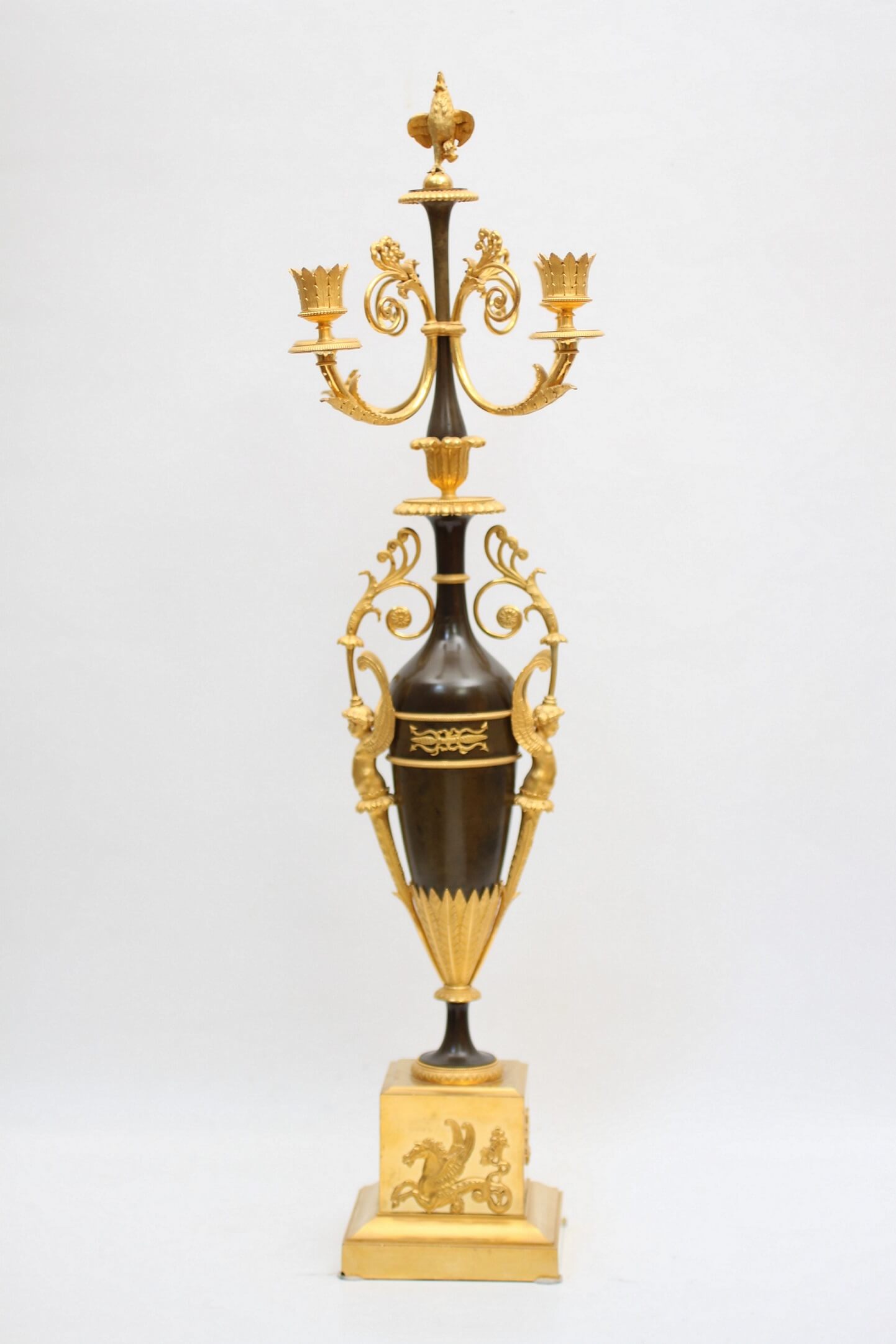 French patinated bronze ormolu Empire candelabra