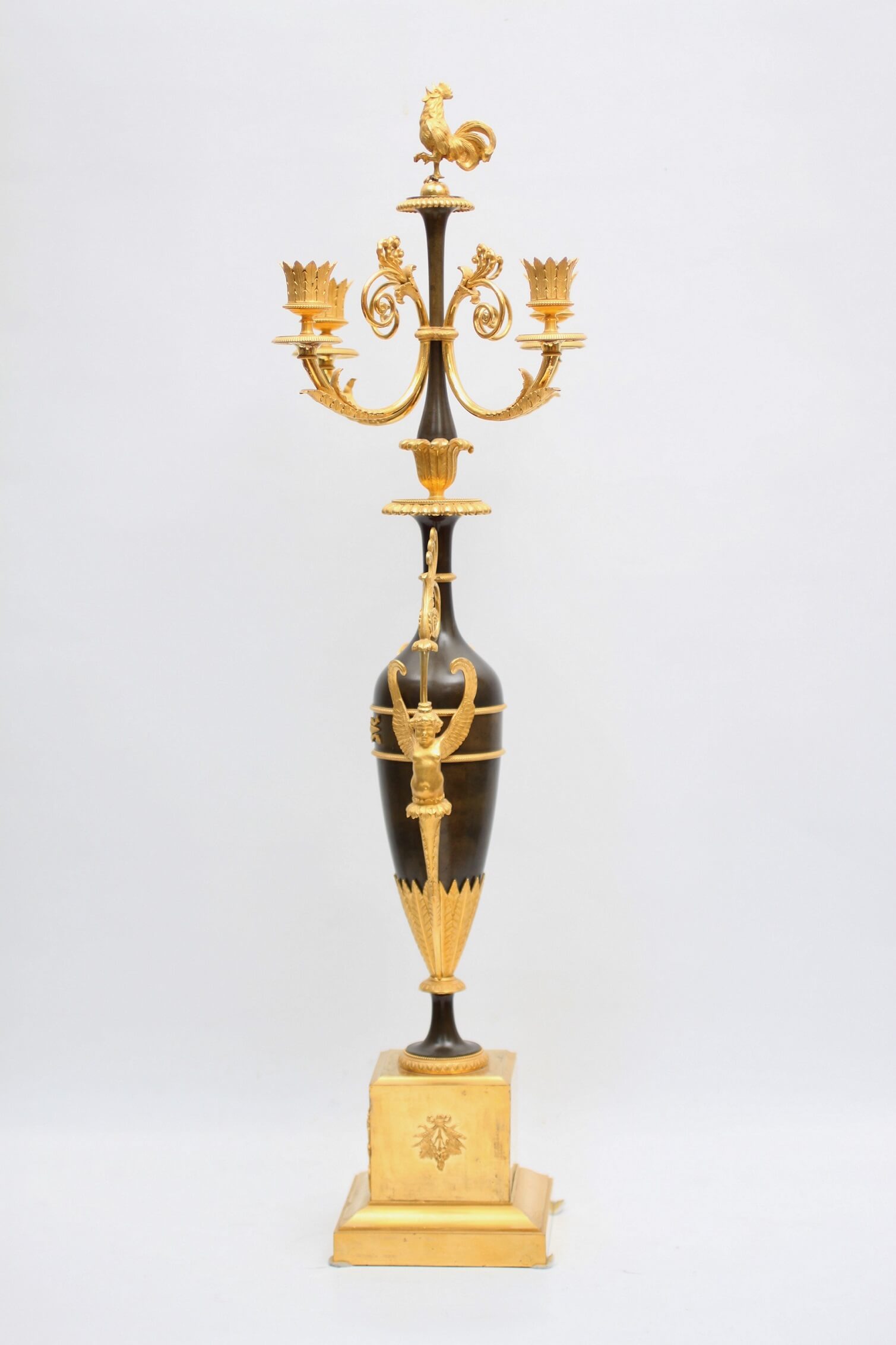 French patinated bronze ormolu Empire candelabra