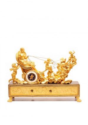 French Empire Ormolu Chariot Mantel Clock Automaton Deverberie Circa 1800