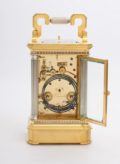 French Travel Carriage Clock Calendar Brass Gilt Silvered