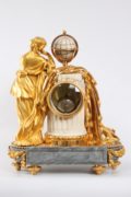 French Louis XVI Urania Ormolu Marble Sculptural Mantel Clock 1770