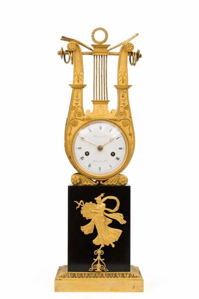 A French Empire ormolu and marble lyre mantel clock by Thomire & Cie ...