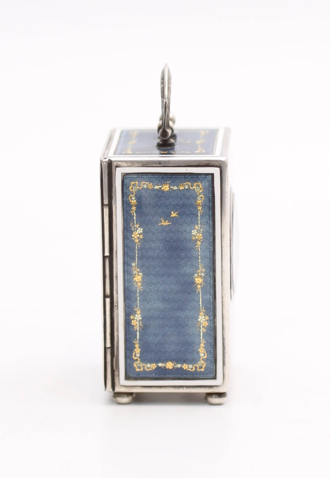 Swiss guilloche translucent enamel silver miniature travel clock