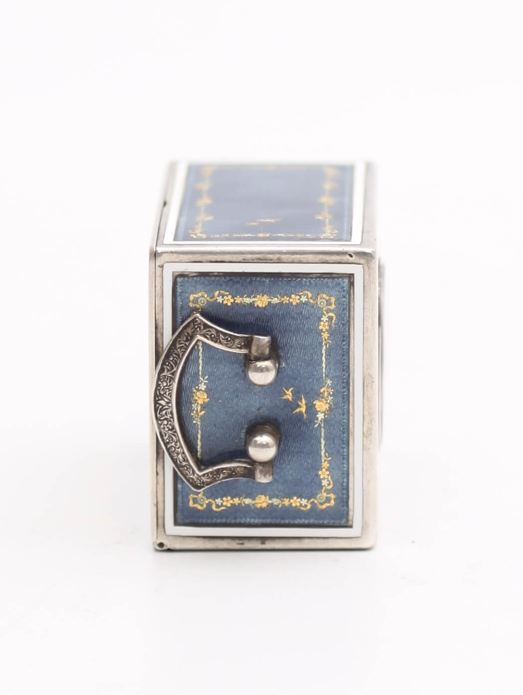 Swiss guilloche translucent enamel silver miniature travel clock