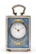 Swiss Guilloche Translucent Enamel Silver Miniature Travel Clock