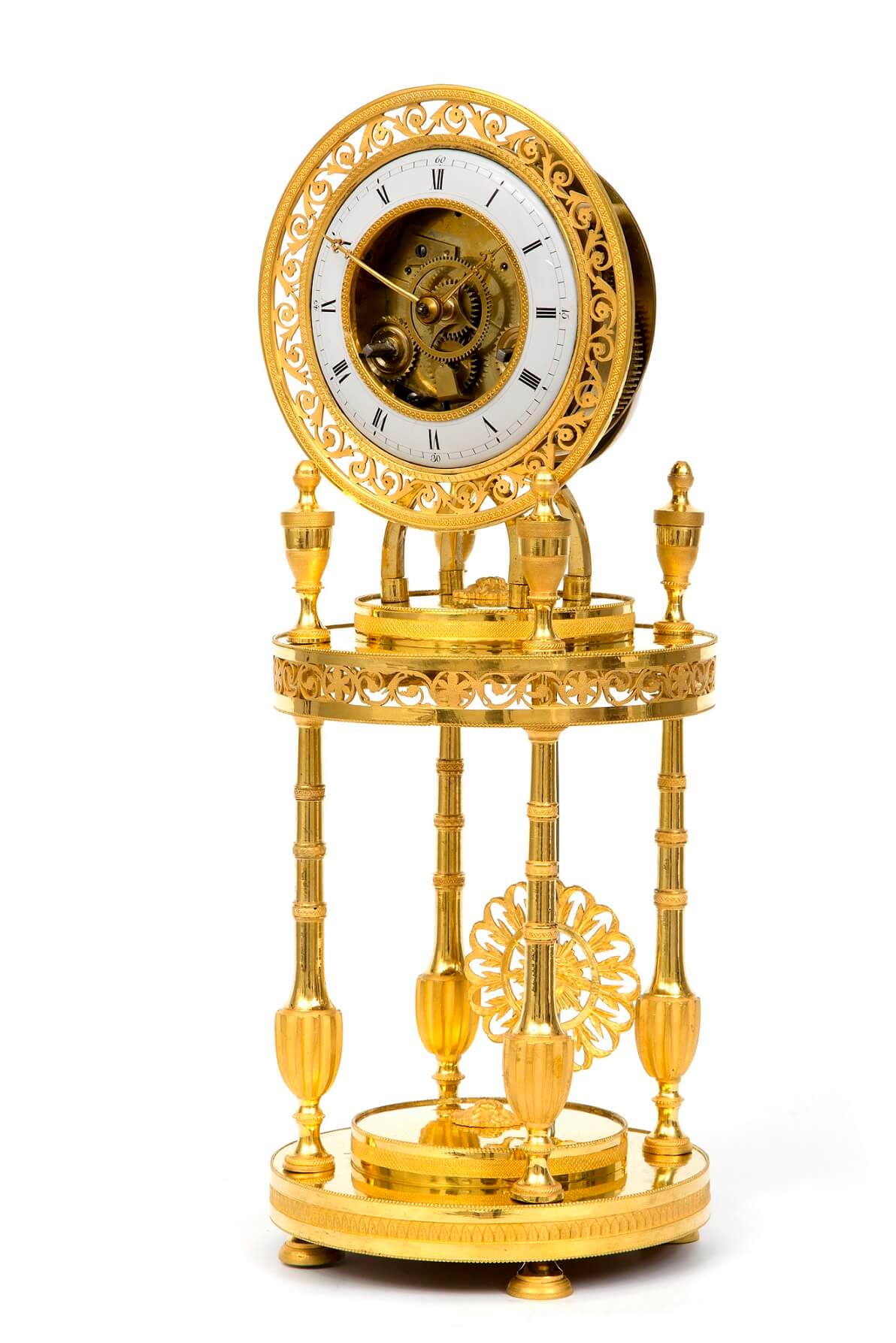French-Directoire-ormolu-antique clock-portico-mantel clock