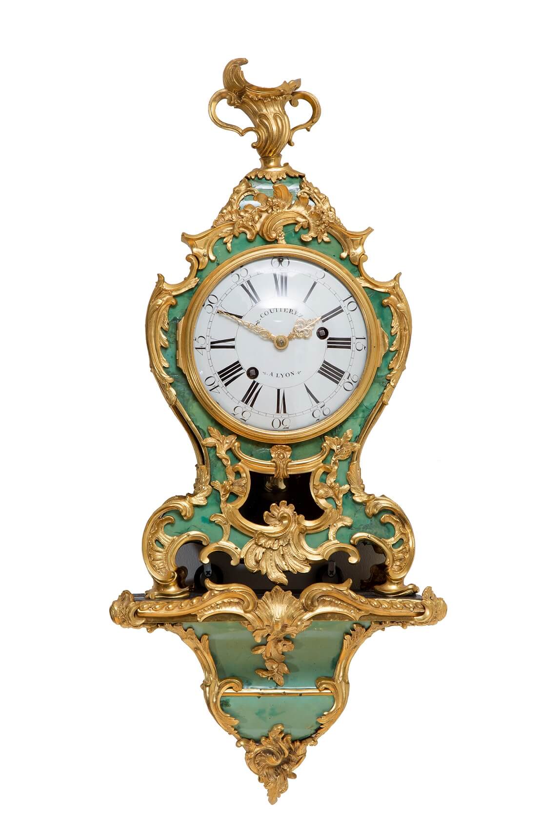 French-antique clock-Louis XV-corne verte-braket clock-cartel-miniature-ormolu