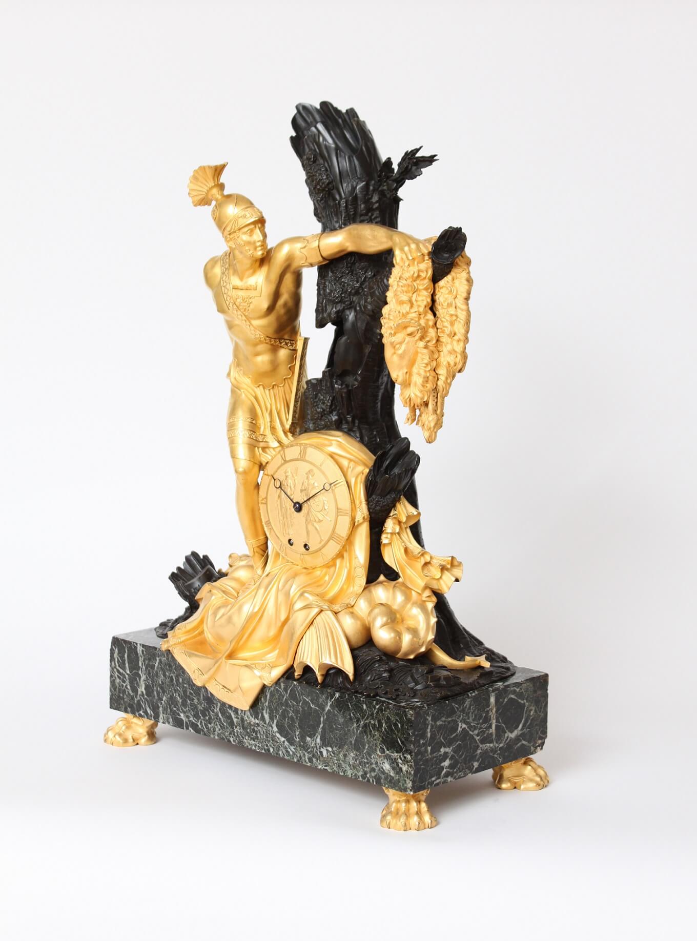 antique clock-Empire-French-ormolu-sculptural-striking-Jason-golden fleece-lesieur