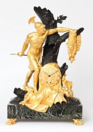 Antique Clock-Empire-French-ormolu-sculptural-striking-Jason-golden Fleece-lesieur