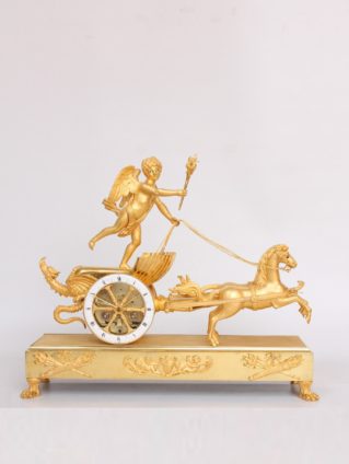 French-Empire-Chariot-mantel clock-ormolu-Deverberie