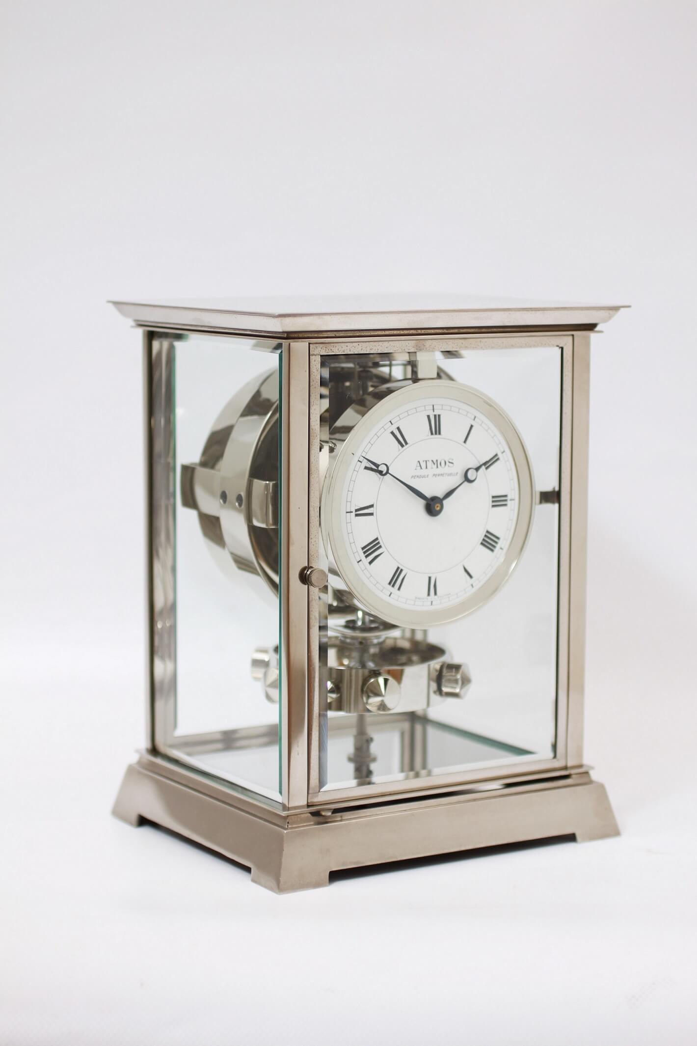 French-Reutter-nickel plated-atmos clock-Jean Louis Reutter-art deco