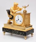 French-Empire-patinated-ormolu-gilt Bronze-marble-verde Antico-lectura-mantel Clock