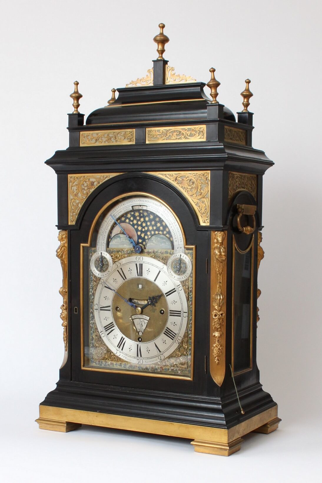 large-Dutch-bracket- clock-antique clock-Kroese-Amsterdam-musical-calendar-moonphase-striking