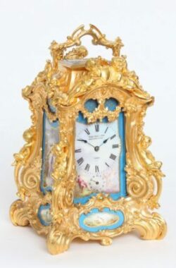 French-Drocourt-carriage Clock-rococo Case-antique Clock-Sevres-porcelain-gilt Bronze-Turin