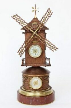 French-industrial-antique-clock-Guilmet-windmill-animated-automaton