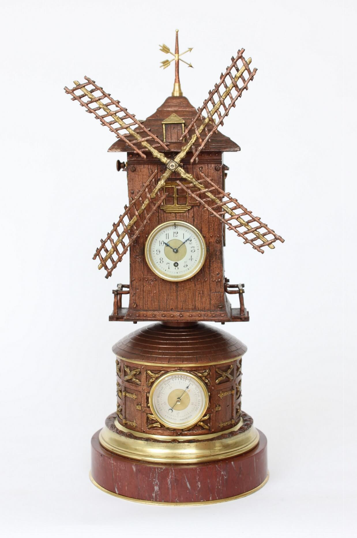 French-industrial-antique-clock-Guilmet-windmill-animated-automaton