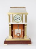French-industrial-antique-mantel-clock-guilmet-fireplace-striking-animated