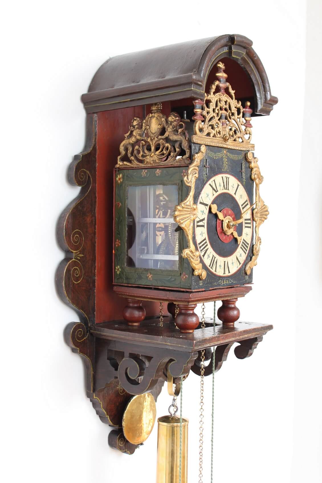 Dutch-Geldern-Gelderland-achterhoek-antique-wall-clock-spraekel-polychrome-iron-striking-alarm-provincial