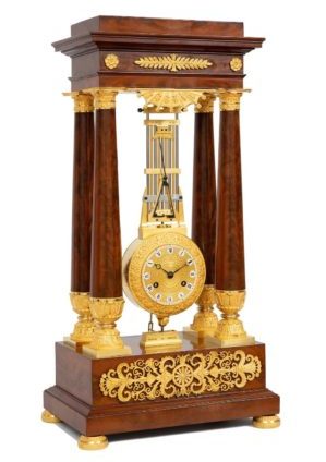 French-Empire-mahogany-ormolu-portico-oscillating-bronze-antique-clock