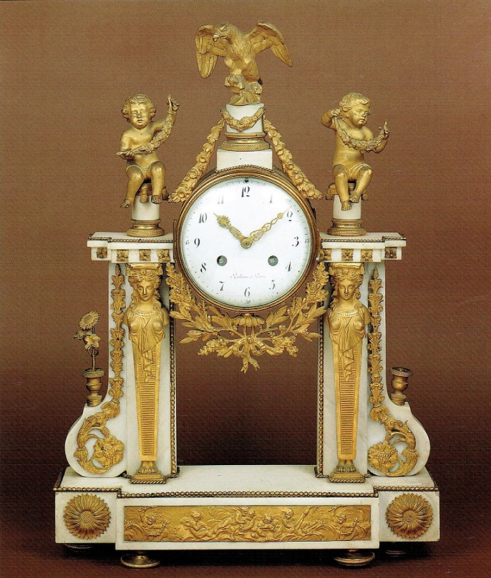 French-Louis XVI-gilt-bronze-antique-clock-pendule-portico-marble - Gude &  Meis