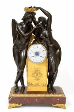 French-Empire-ormolu-gilt-bronze-patinated-sculptural-antique-mantel-clock-michallon-Galle-amor-psyche
