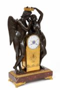 French-Empire-ormolu-gilt-bronze-patinated-sculptural-antique-mantel-clock-michallon-Galle-amor-psyche