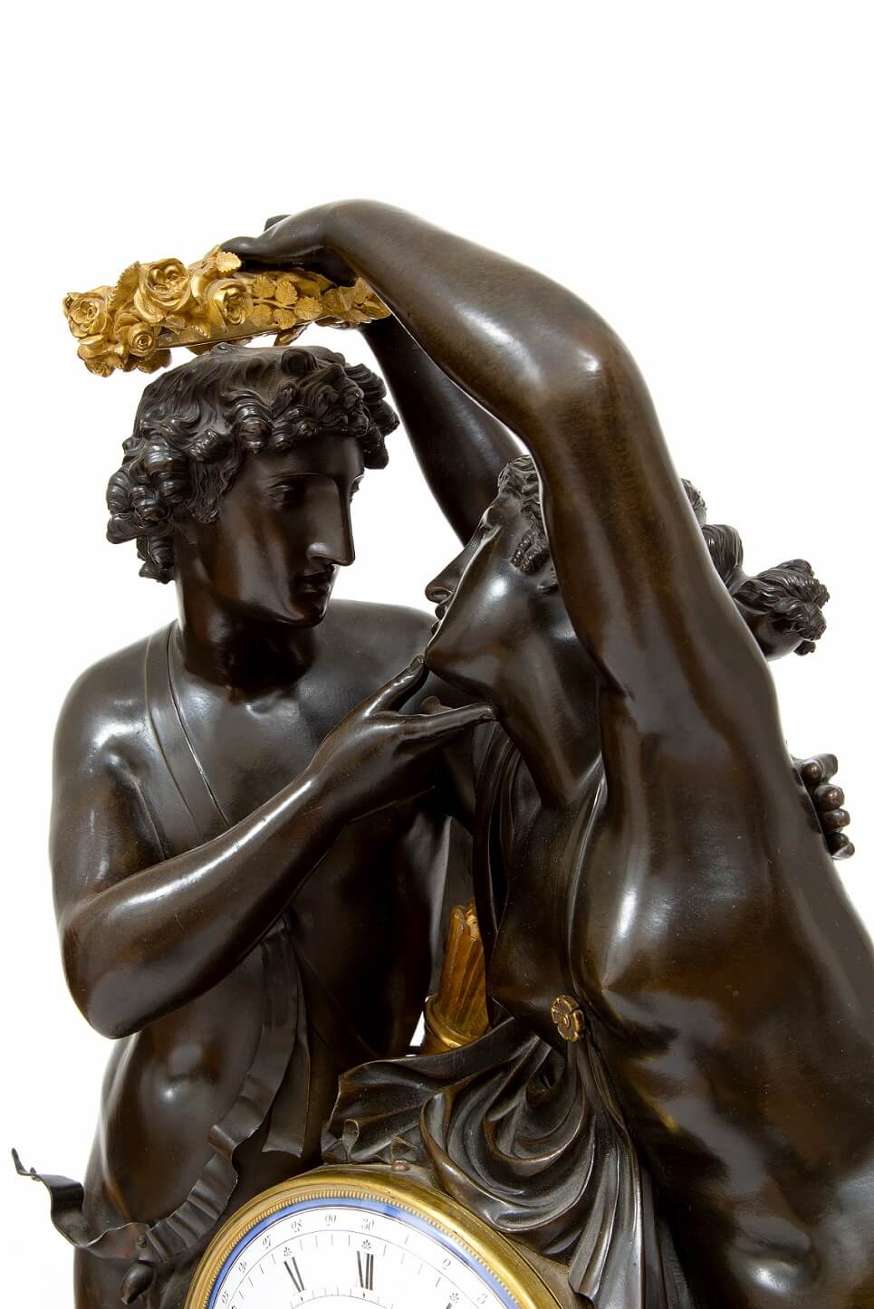French-Empire-ormolu-gilt-bronze-patinated-sculptural-antique-mantel-clock-michallon-Galle-amor-psyche