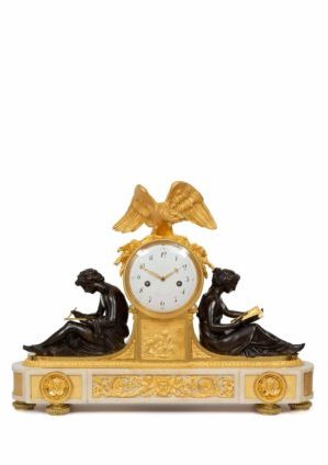 French-Louis XVI-ormolu-bronze-sculptural-antique-clock-study-Piolaine-Boizot-Remond