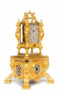 French-gilt-brass-carriage-antique-clock-travel-sculptural-exhibition-Paul Garnier-Paris-alarm-repeating-malachite