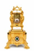 French-gilt-brass-carriage-antique-clock-travel-sculptural-exhibition-Paul Garnier-Paris-alarm-repeating-malachite