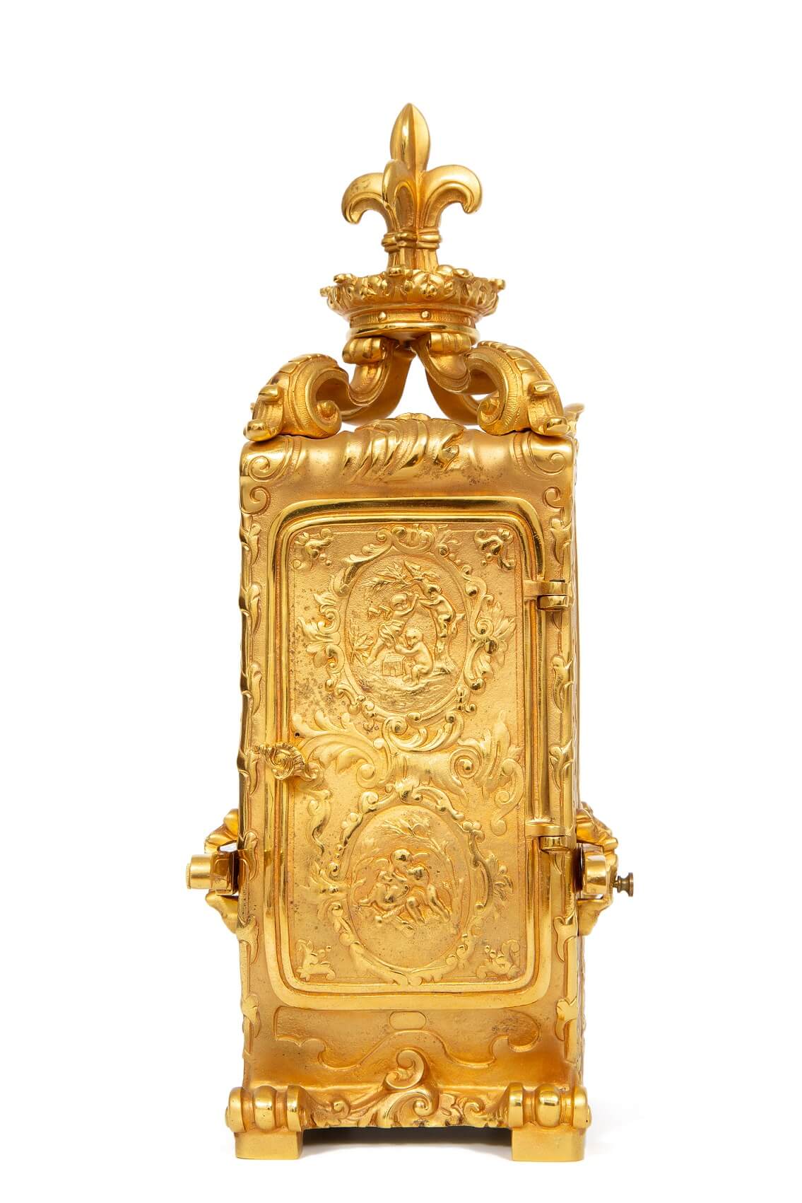 French-rococo-gilt-brass-sedan-carriage-antique-clock-striking