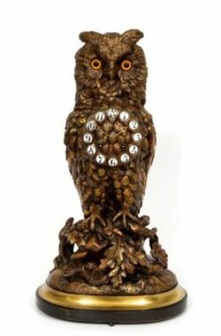 French-sculptural-bronze-antique-mantel-clock-owl-decorative