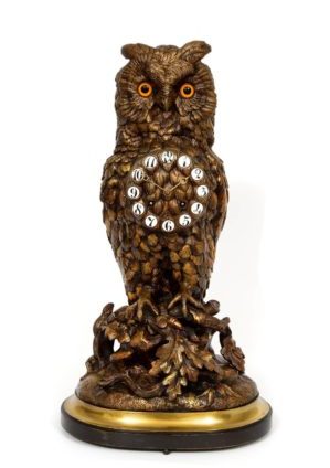 French-sculptural-bronze-antique-mantel-clock-owl-decorative