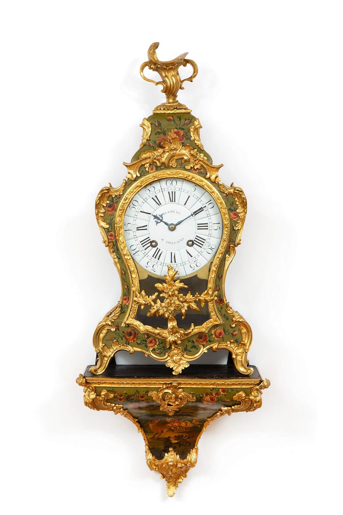 French-Louis XV-vernis martin-bronze-rococo-bracket-antique-clock-striking