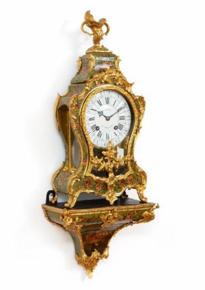 French-Louis XV-vernis Martin-bronze-rococo-bracket-antique-clock-striking