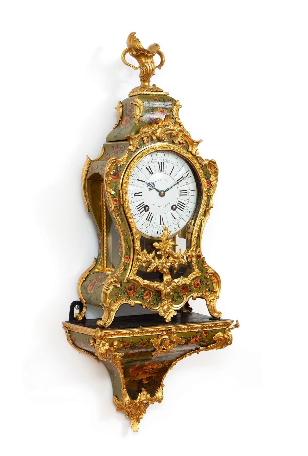 French-Louis XV-vernis martin-bronze-rococo-bracket-antique-clock-striking