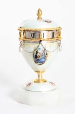 Miniature-Swiss-silver-guilloche-translucent-enamel-cercle-tournant-annular-urn-travel-antique-clock