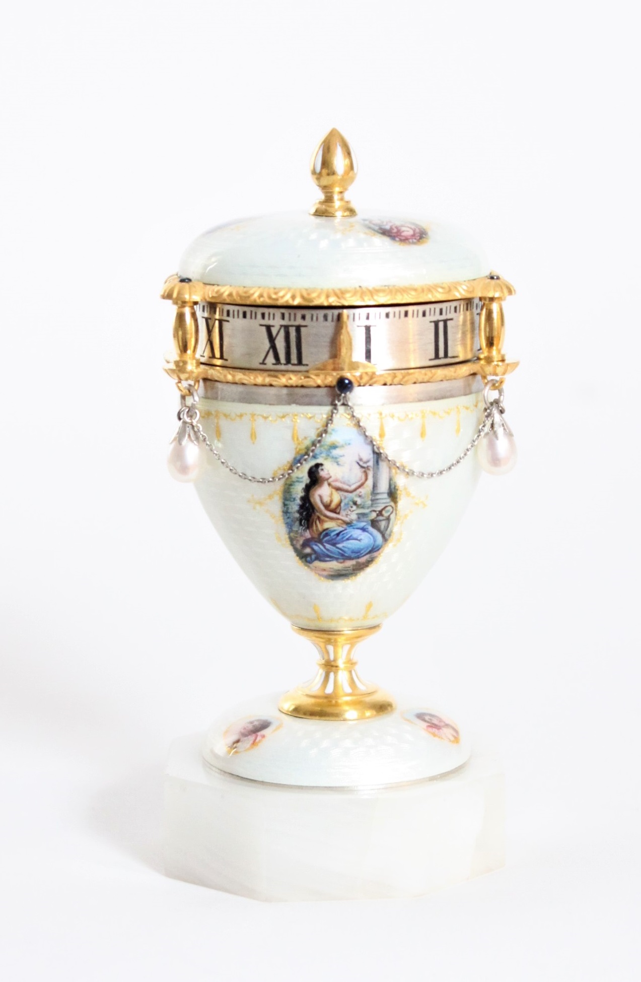 miniature-Swiss-silver-guilloche-translucent-enamel-cercle-tournant-annular-urn-travel-antique-clock