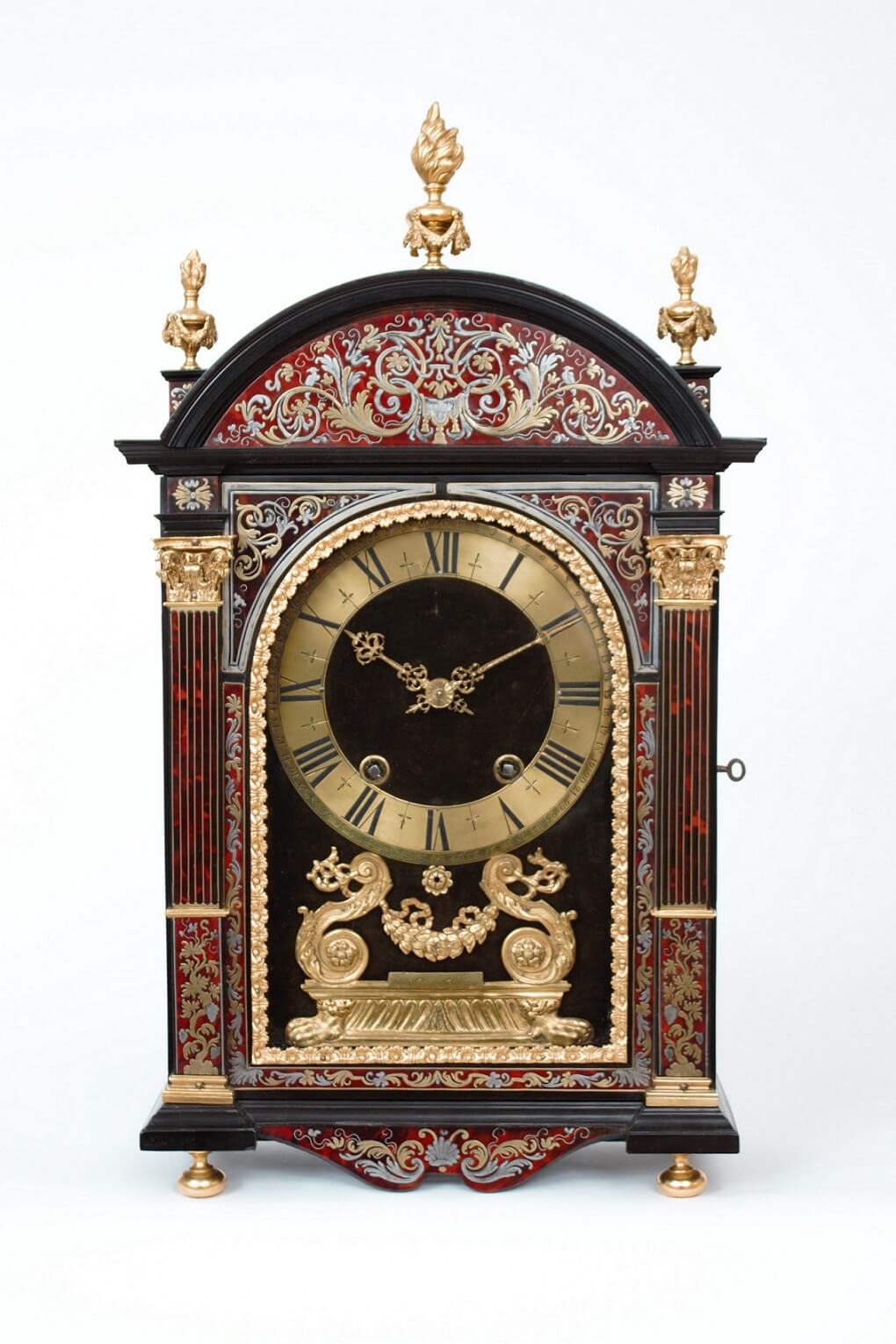 French-Boulle-ormolu-ebony-religieuse-antique-clock-Louis XIV-Gabriel Dumas-Paris