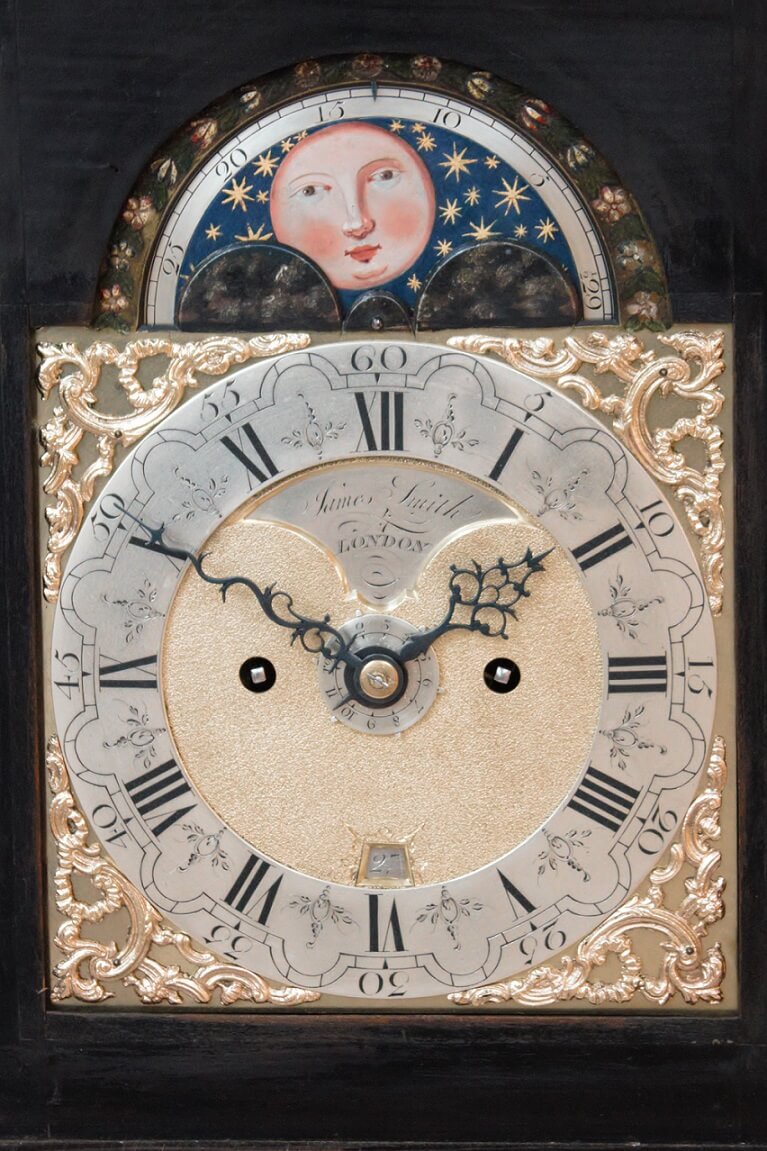 English-antique-table-bracket-moonphase-date-antique-clock-London-Dutch-market-James Smith-London-striking-repeating