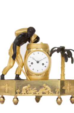 French-Empire-directoire-coffee-ormolu-pendule-bronze-antique-clock-mantel-au Bon Sauvage-blackamoor-