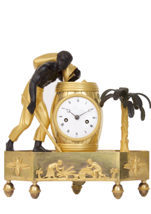 French-Empire-directoire-coffee-ormolu-pendule-bronze-antique-clock-mantel-au Bon Sauvage-blackamoor-