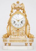 French-Louis XVI-white-marble-ormolu-gilt-bronze-antique-clock-Gille-Paris-